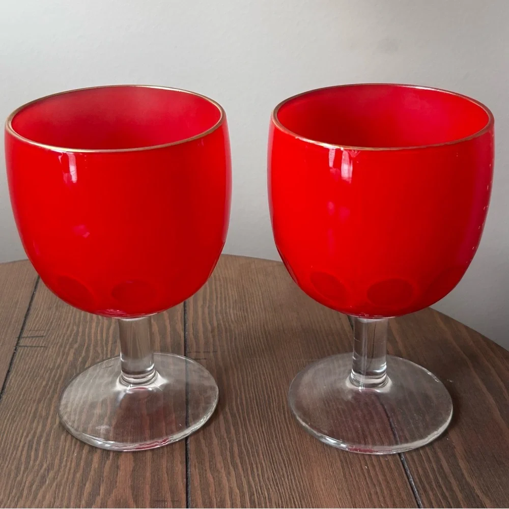 2 Hand-Blown Goblet / Glass Hoffman House Style